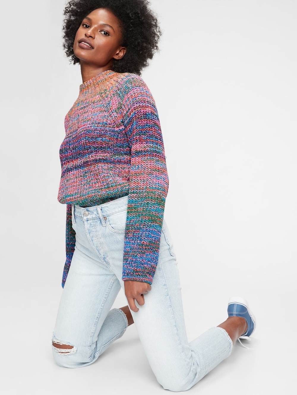 GAP Marled Turtleneck Sweater, Rainbow/Unicorn, Size M